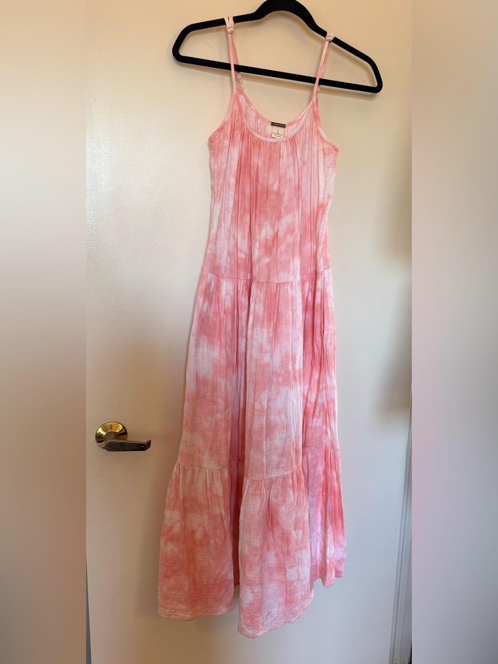 Magaschoni Pink & White Tie-Dye Tiered Adjustable Strap Maxi Dress in Small